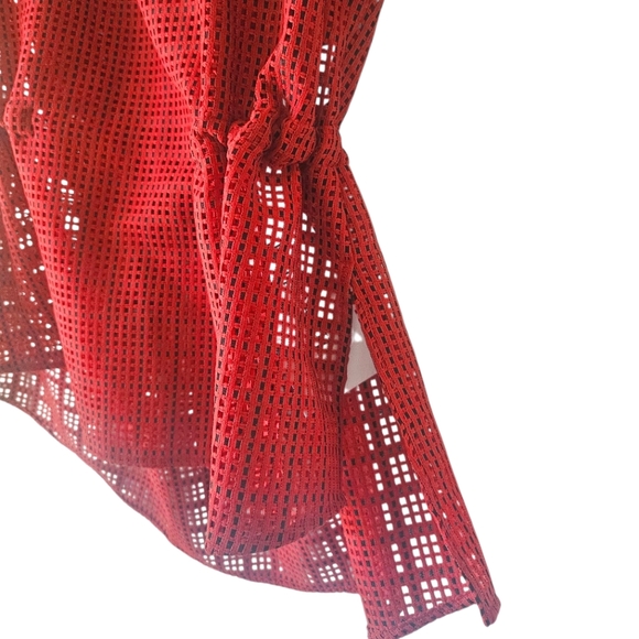 Akris Punto Perforated Adjustable Waist Short Sleeve Hi-Low Peplum Top, Red - Picture 5 of 16